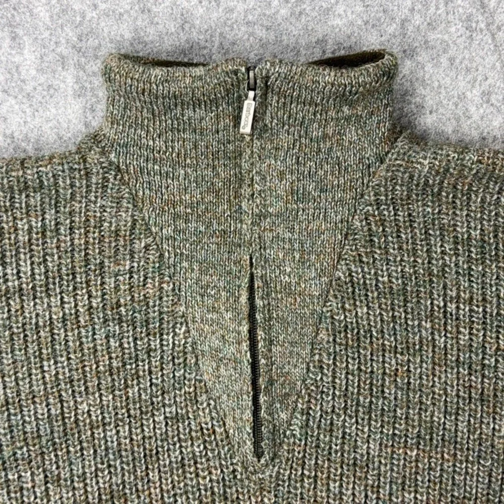 Barbour Sweater Mens XL Green Tyne Zip Neck 100% Pure Wool Heavy Knit Scotland